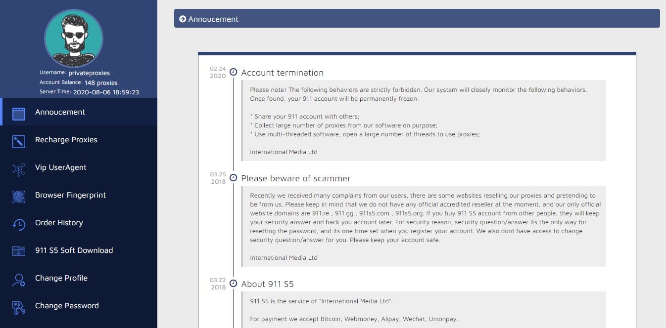 911 S5 Proxy Dashboard