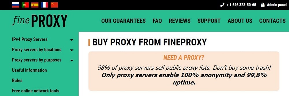 Fine proxy Homepage overview