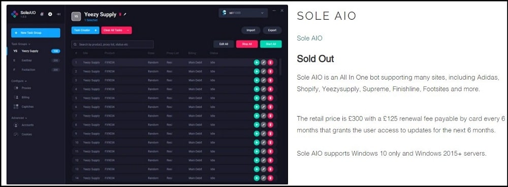 Sole Aio Bot Homepage