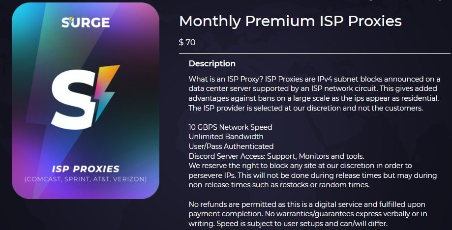 Surge Proxies ISP Plan