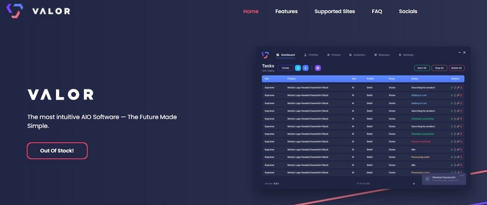 Valor AIO Homepage