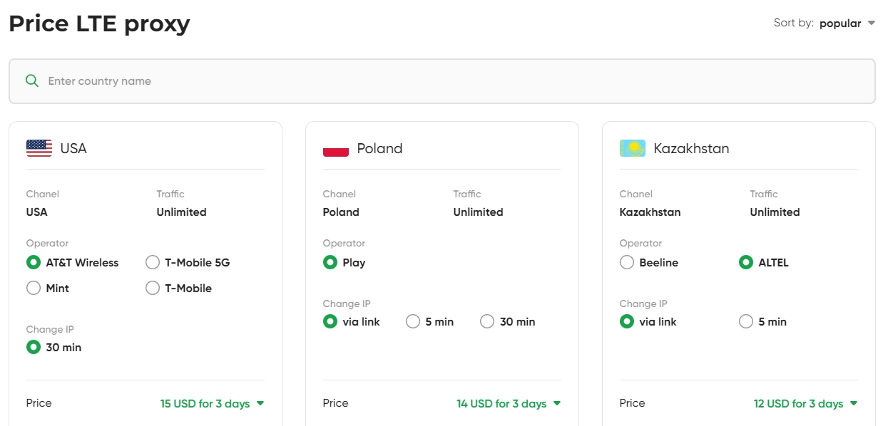 Proxy-Ipv4 mobile price