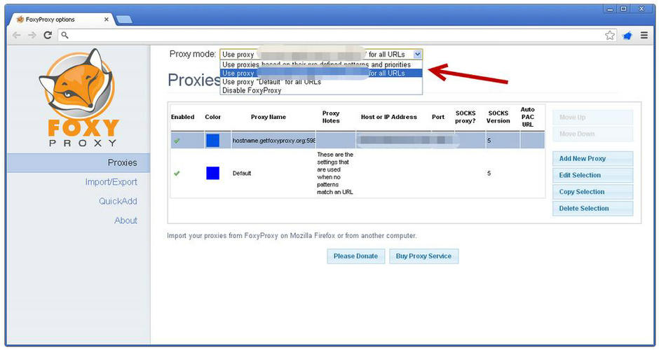 setting up proxies with FoxyProxy 4