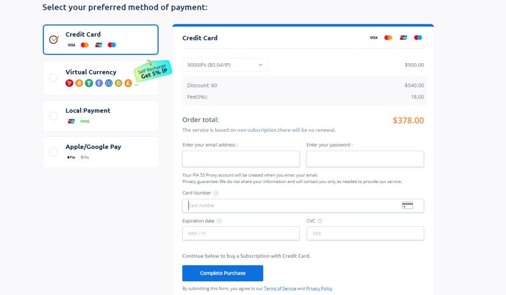 Pia S5 Proxy Flexible Payment Options