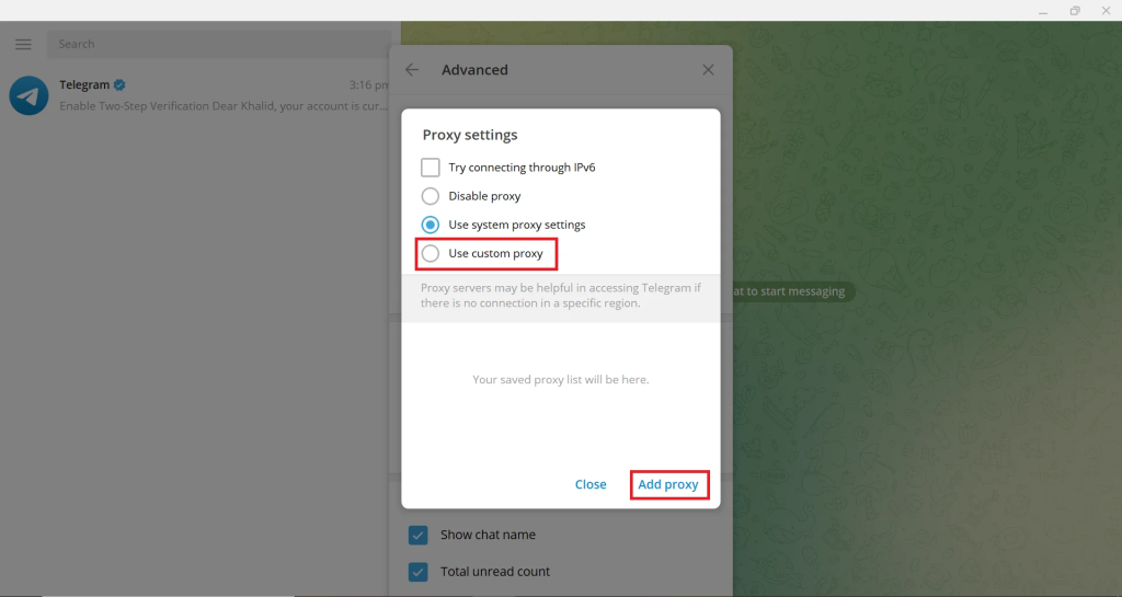 Add proxy telegram