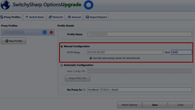 HTTP proxy and tick the box