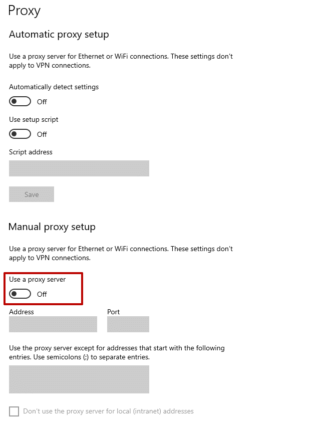 Manual proxy setup