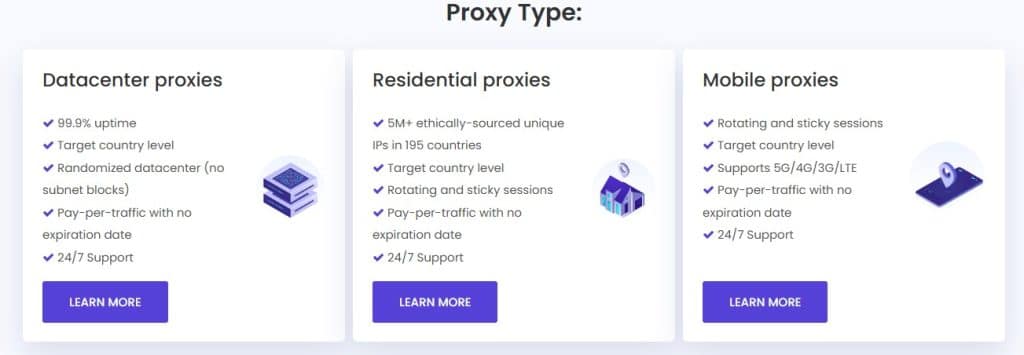 Dataimpulse Proxy types, features, and pricing