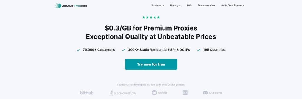 Oculus Proxies homepage
